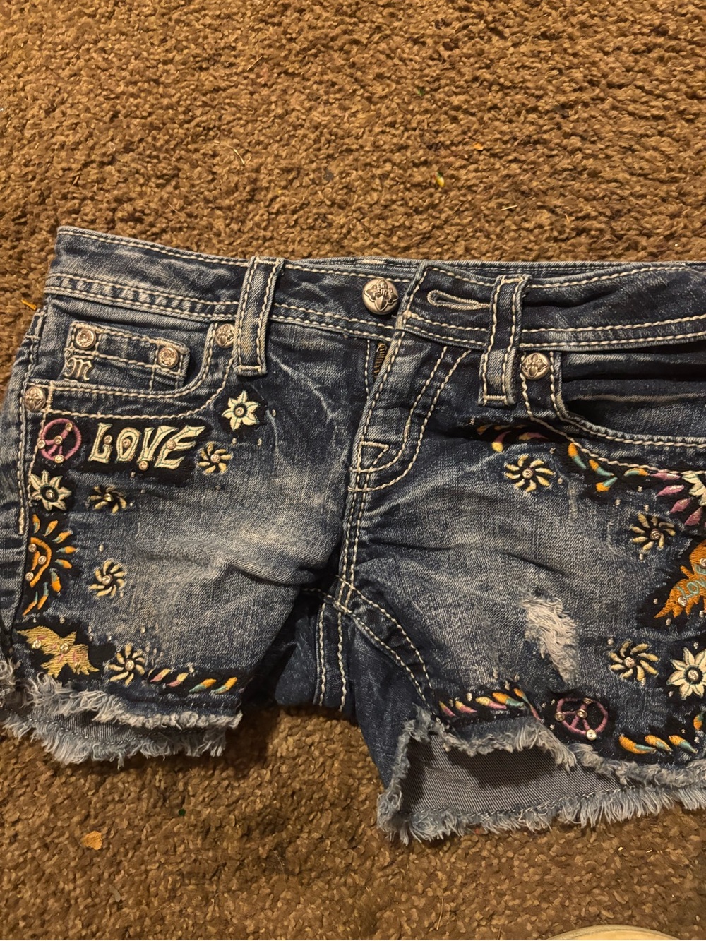 Miss Me Jean Shorts Embroidered Denim Cutoff Shorts with Love Patch